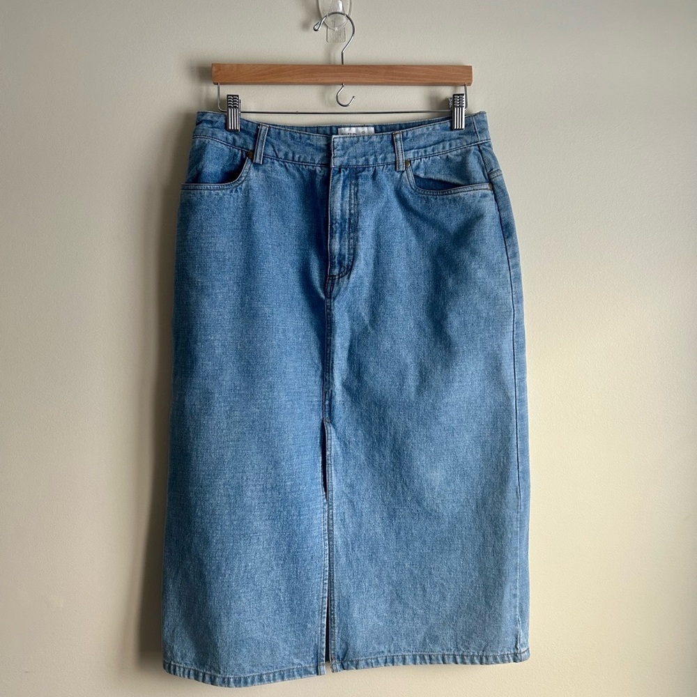 Vintage VIPetites Blue Denim Midi Skirt w/ Front Slit